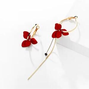 Layla Flower RED Petal Gold Drop Earrings 3F8